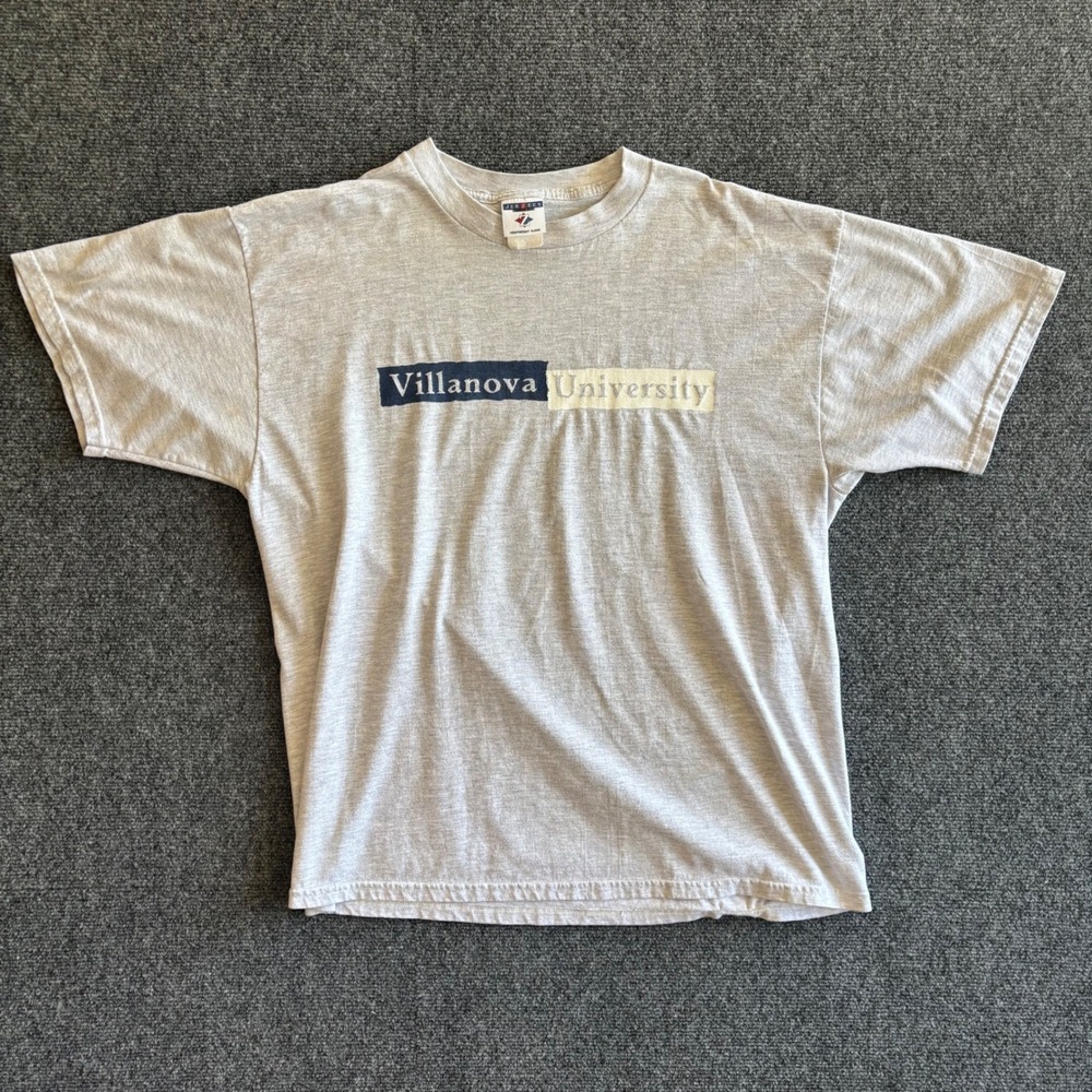 Vintage Jerzees Villanova University T-Shirt Gray Heavyweight XL Collegiate Tee